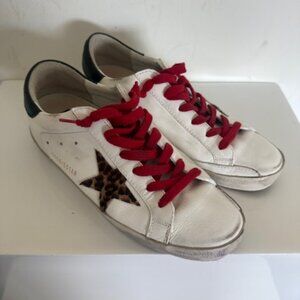 Golden Goose /shoes/white sneakers whit red laces and leopard star size 38